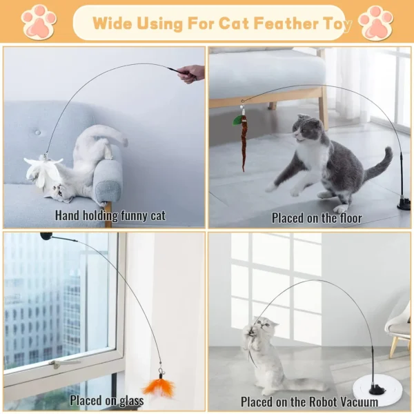 🐱Varita de plumas para gatos, interactivo con superventosa juguete, desmontable, 2 piezas, recambios de plumas, Accesorios para gatos - Imagen 4